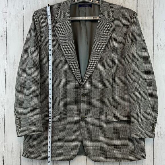 VTG 80's Brooks Brothers Black Wool Houndstooth Windowpane Blazer Size 46 Long - Picture 12 of 14